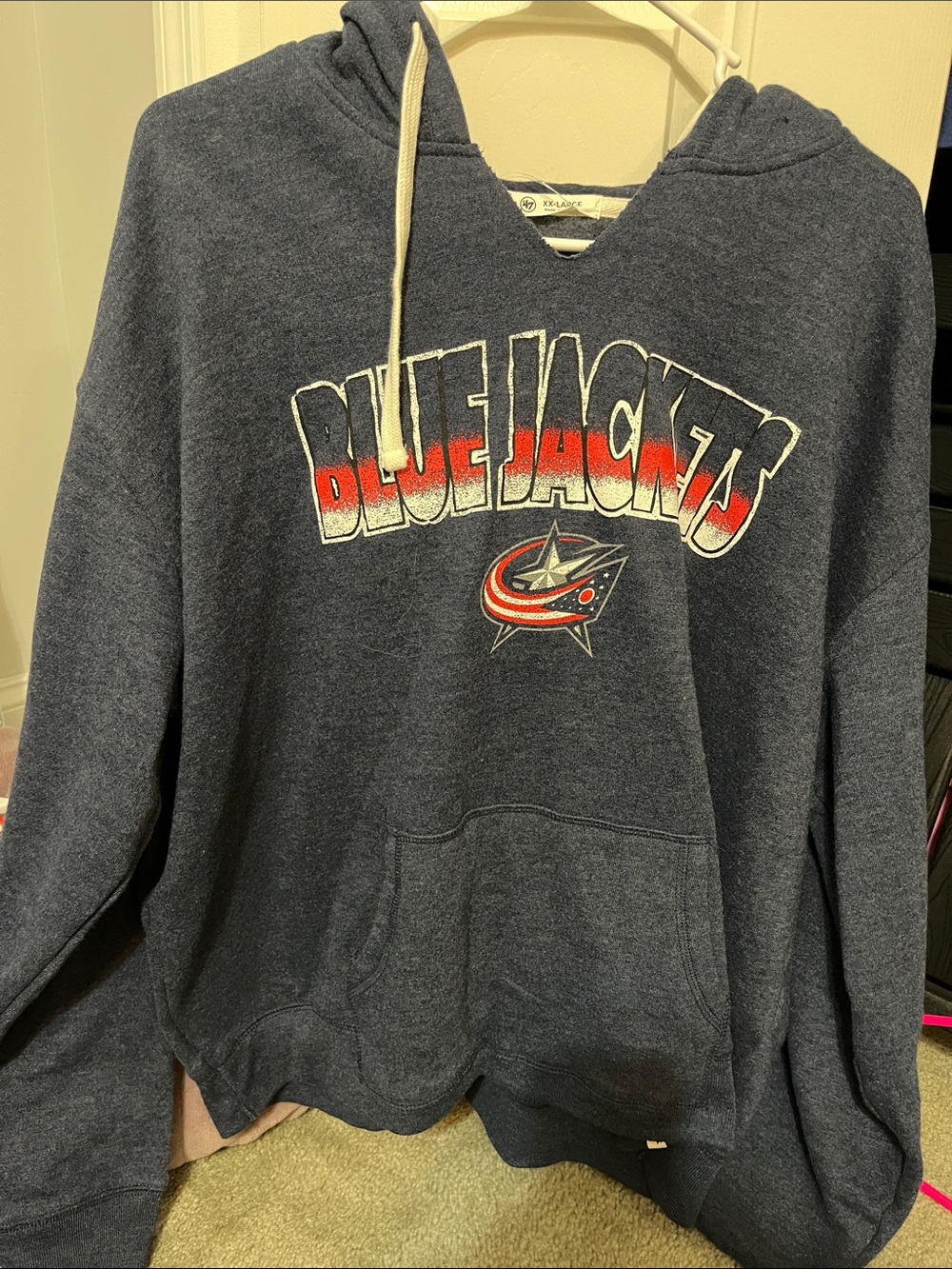 47 Brand Columbus Blue Jackets Hoodie - Navy Blue with Red and White Accents